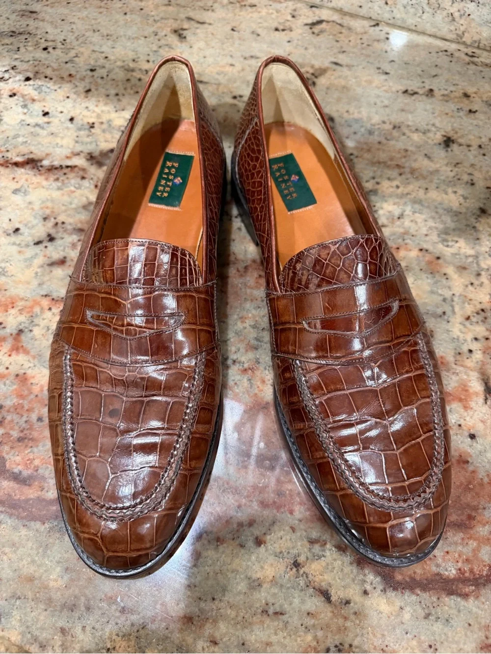 Men's Foster Rainey Brown Exotic Genuine Alligator Penny Loafers Size 14